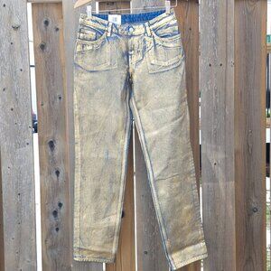 MONKL Gold Wash Denim Jeans Size 25 BNWT Metallic Jeans Distressed Organic Cotto